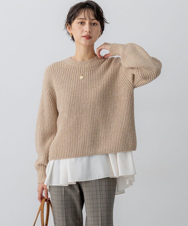 23区 L 【洗える】スパンコールバルキー クロップド ニット ベージュ系