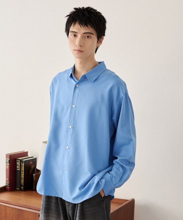 WEGO ルーズシルエットボックスシャツ（LS） ブルー