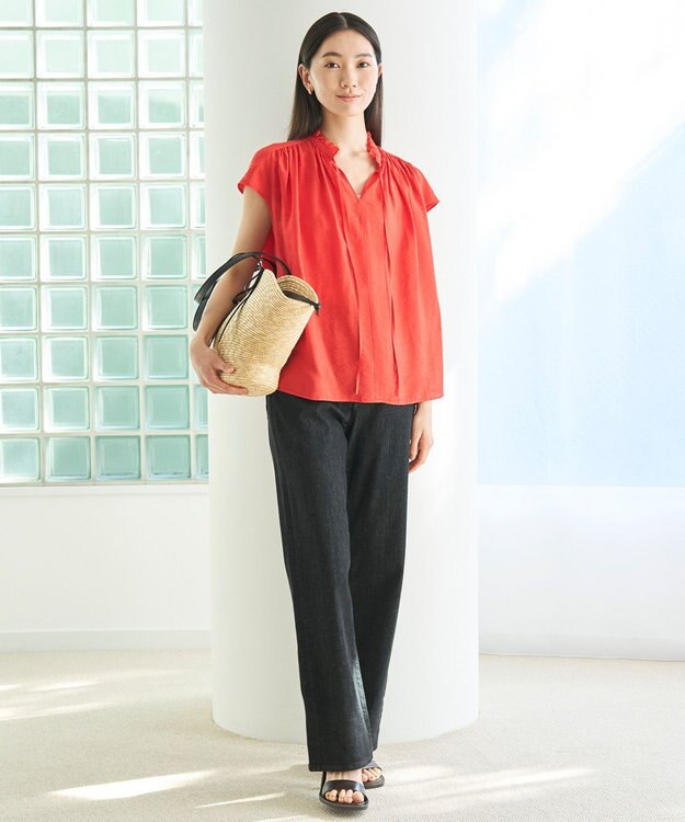 UNFILO ヴィンテージシアー ギャザーブラウス スカーレット