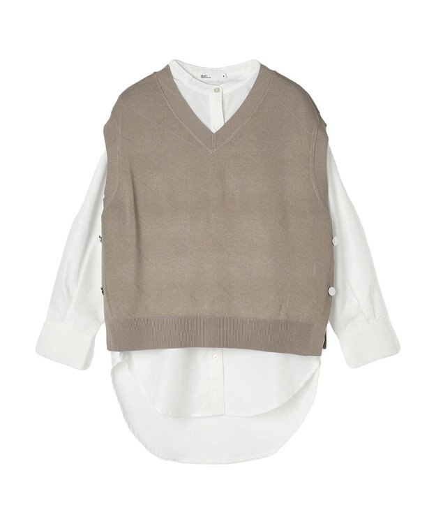 CRAFT STANDARD BOUTIQUE 【洗える】ニットベスト+バンドカラーシャツSET-B Gray Beige