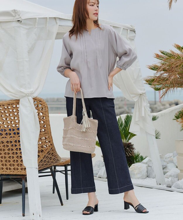 Tiaclasse 【おのののかさん着用】TCデニム切替ワイドストレートパンツ ネイビー