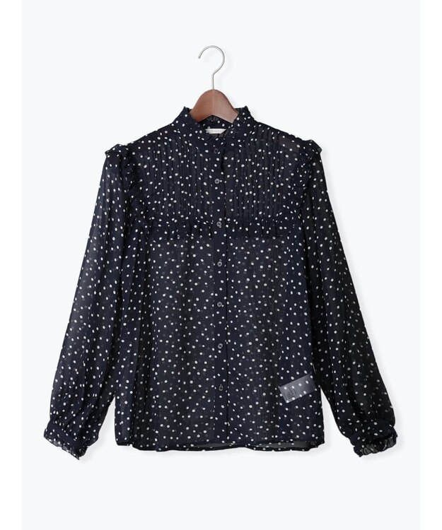 Te chichi パターンアソートシフォンフリルブラウス ネイビー