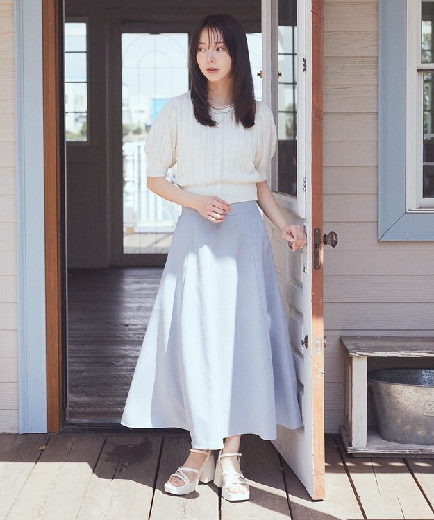 earth music&ecology 透かしケーブルパフスリニットカーディガン Ivory