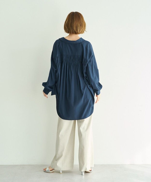 YECCA VECCA バックギャザーロングシャツ Navy