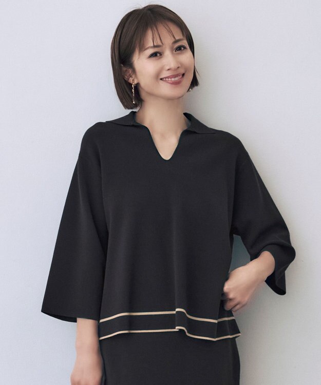 自由区 S レーヨンストレッチスキッパー ニット ネイビー