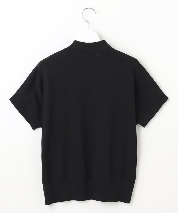 23区 L 【洗える】レーヨンポリエステルストレッチ フレンチスリーブ ポロニット ブラック系