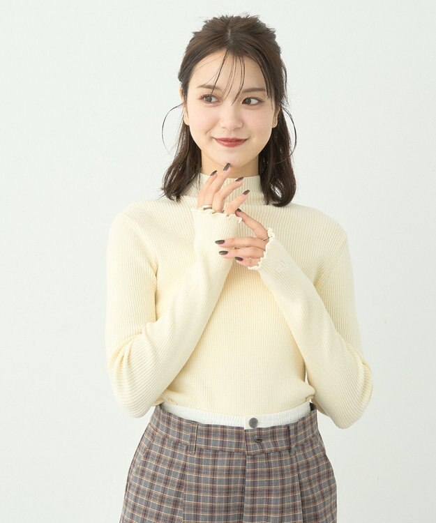 earth music&ecology 袖口刺繍リブニットプルオーバー Ivory