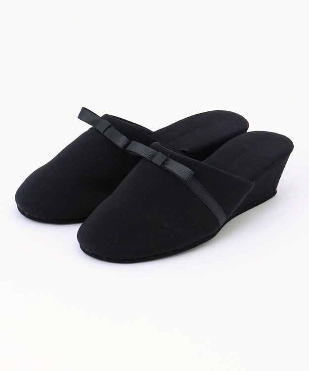 ANY 【巾着ポーチ付き】リボンヒールスリッパ ブラック