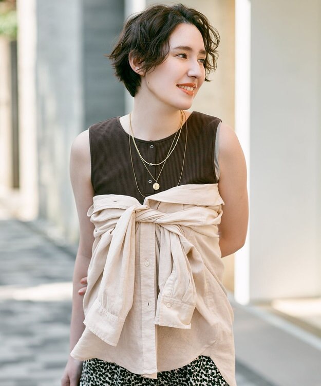 ANY L 【2SET】ツインセットヘンリーネックタンクトップ ブラウン×ベージュ