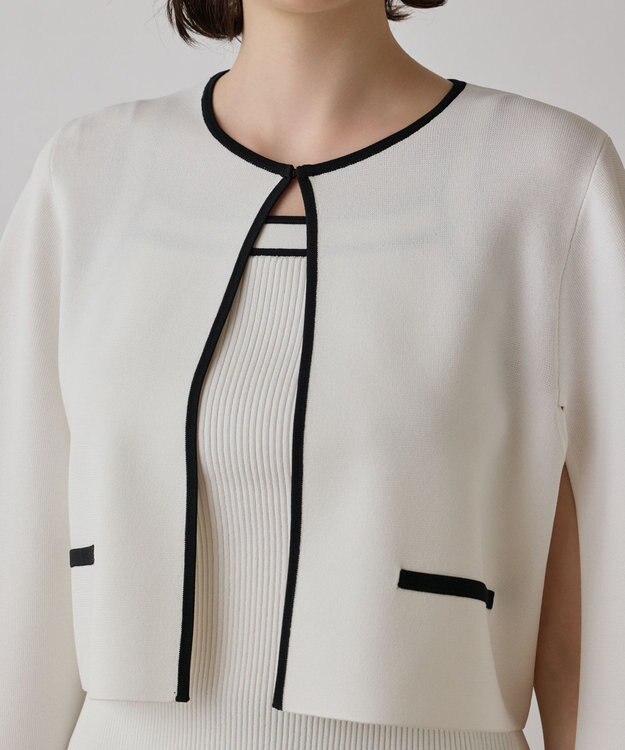 GRACE CONTINENTAL バイカラースリットニットカーディガン ホワイト