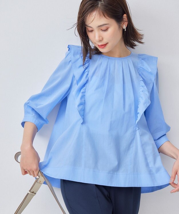 組曲 【WEB限定】ナチュラルローン ペプラムブラウス ブルー系