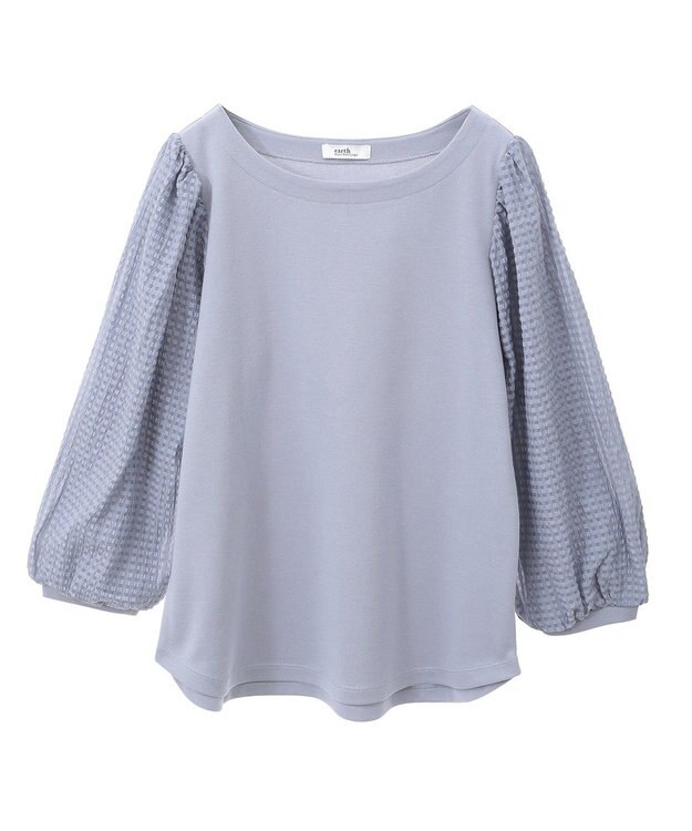 earth music&ecology シアーチェックスリーブプルオーバー Sax