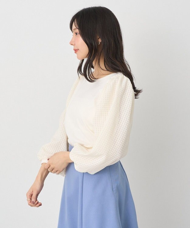 earth music&ecology シアーチェックスリーブプルオーバー Ivory