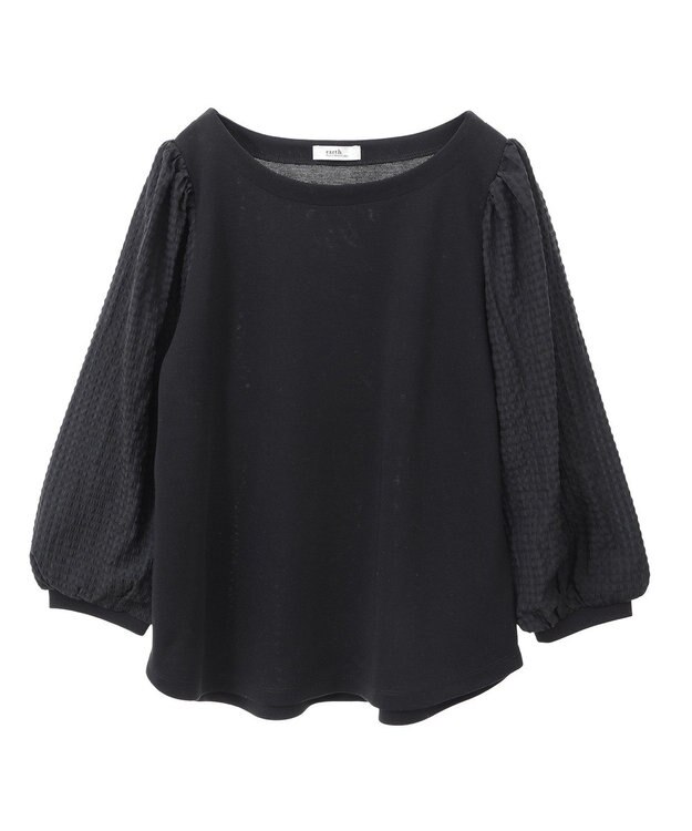 earth music&ecology シアーチェックスリーブプルオーバー Black