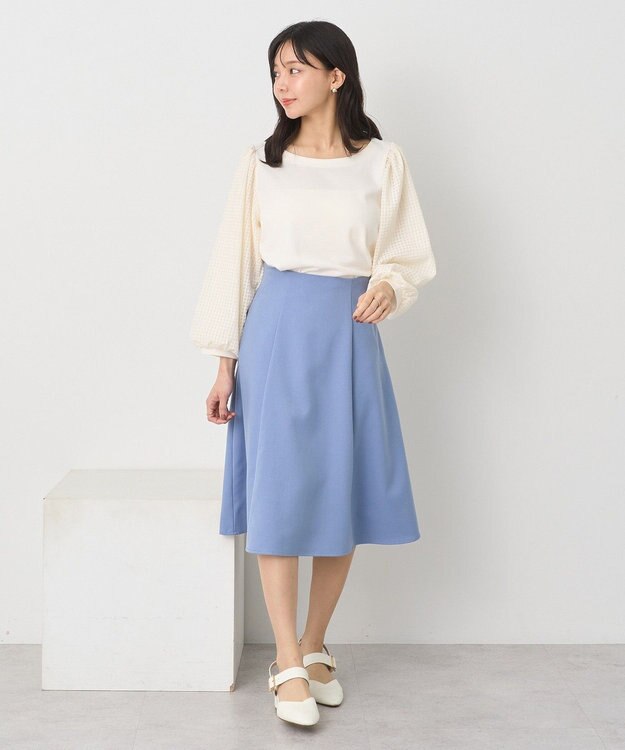 earth music&ecology シアーチェックスリーブプルオーバー Ivory