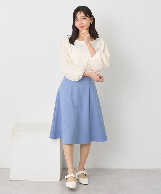 earth music&ecology シアーチェックスリーブプルオーバー Ivory