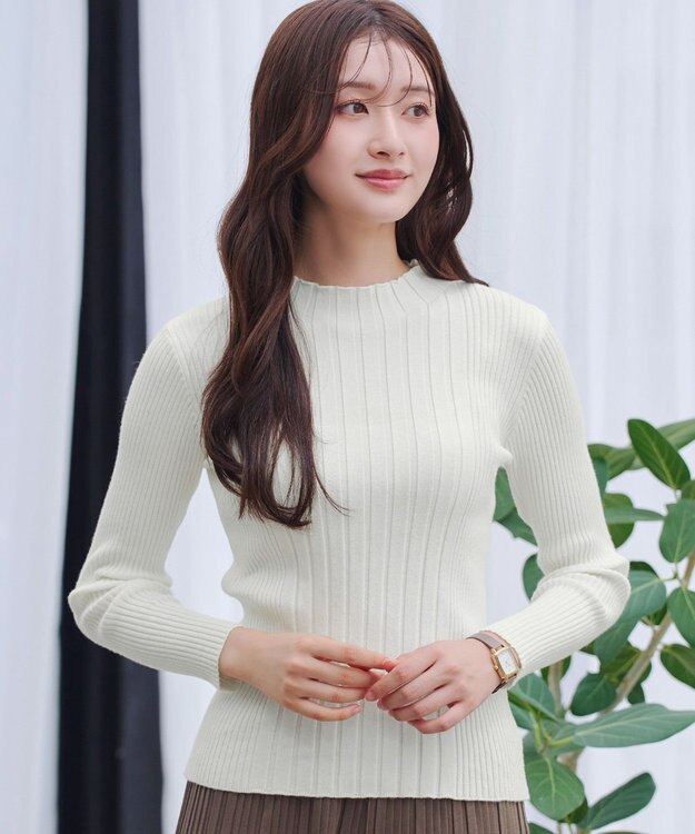 Tiaclasse 【新色追加・洗える】ランダムリブニットプルオーバー オフホワイトA