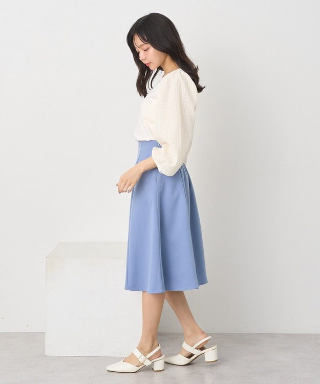 earth music&ecology シアーチェックスリーブプルオーバー Ivory