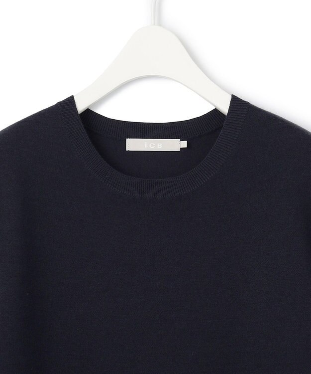 ICB L 【洗える】ウールブレンドスムース ニットワンピース ネイビー系