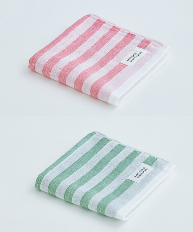 SHINTO TOWEL シマ ハンドタオル シングル レッド/フォレスト