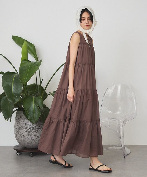 AMERICAN HOLIC ノースリーブティアードワンピース Brown