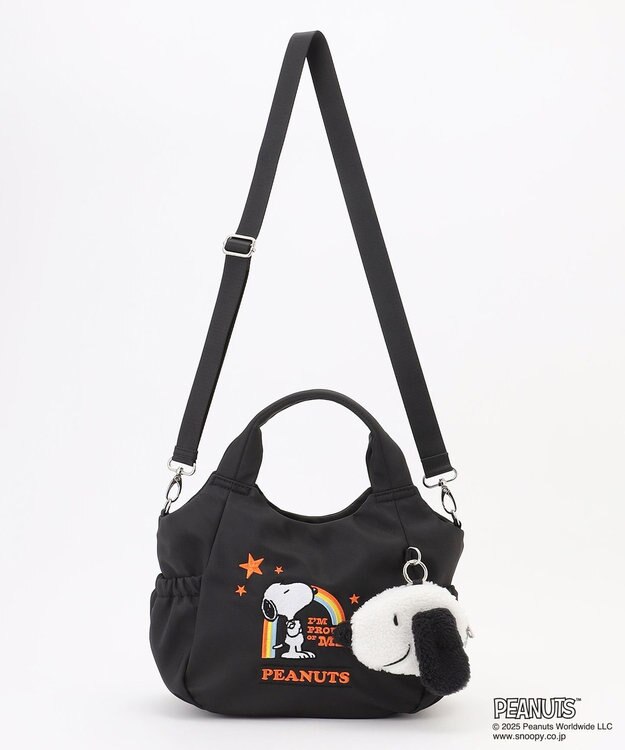 Y'SACCS SNOOPYデザイン サイドギャザー2wayトート　Sサイズ(レインボー） ブラック