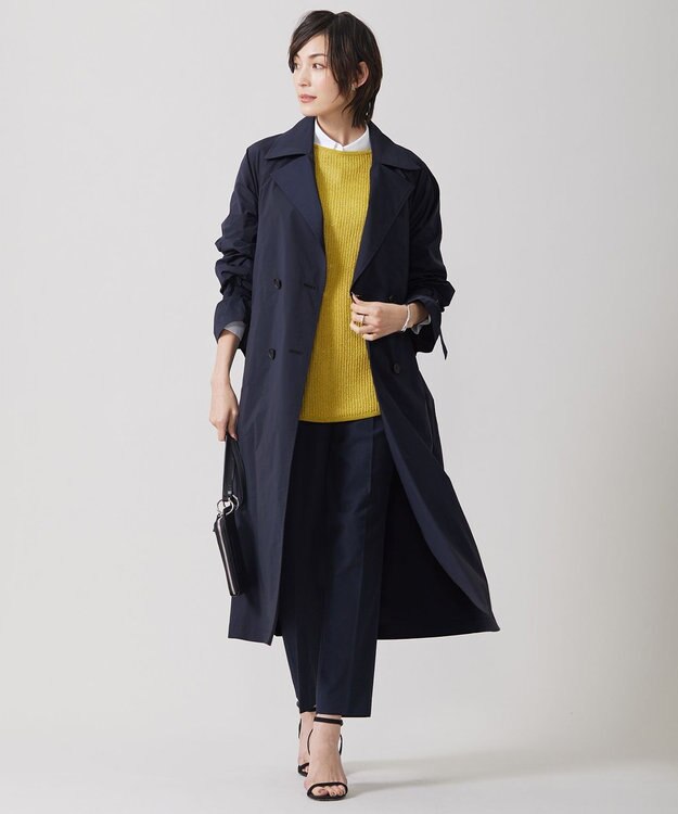 ICB 【撥水加工】 メモリーストレッチタフタ トレンチコート ネイビー系