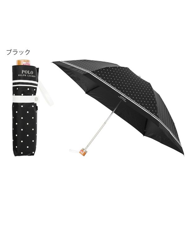 MOONBAT POLO RALPH LAUREN 晴雨兼用日傘 折りたたみ傘 ドット×グログラン／一級遮光 遮熱 UV ブラック