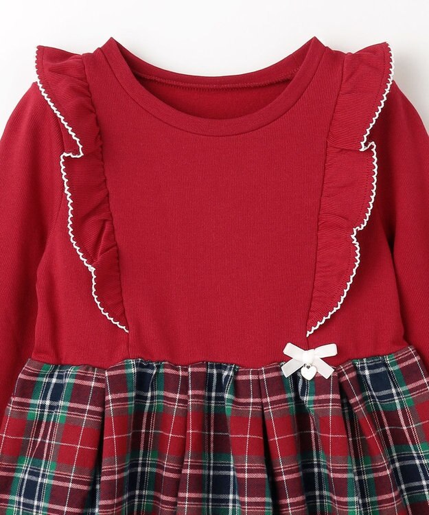 ANY KIDS チェック柄 ドッキング ワンピース レッド×チェック