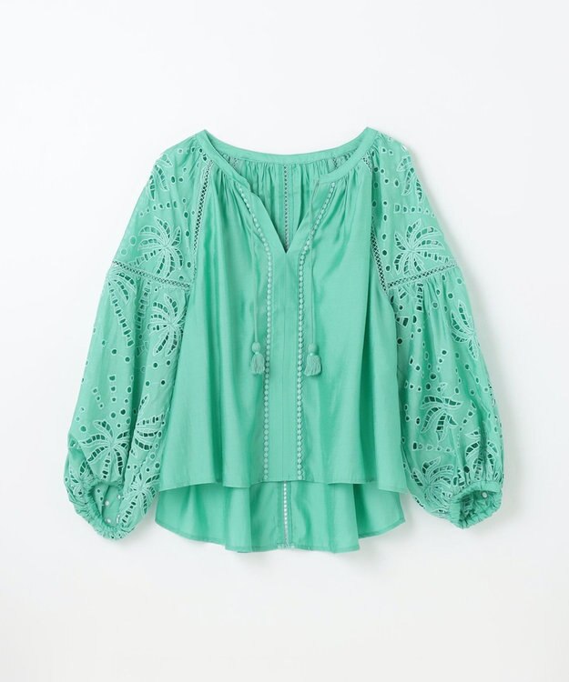 GRACE CONTINENTAL ヤシ柄カットワークトップ グリーン