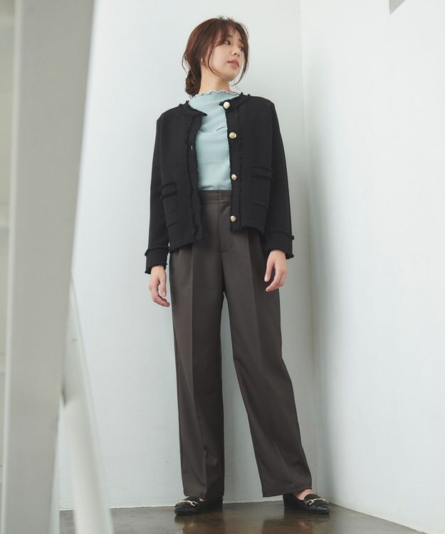 Feroux 【洗える】サイドオープンスラックス パンツ グレー系