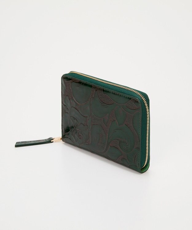 TOPKAPI 【TREASURE TOPKAPI】ローズエンボス ツヤ レザー ラウンドファスナー 二つ折り財布/パスポート対応 グリーン