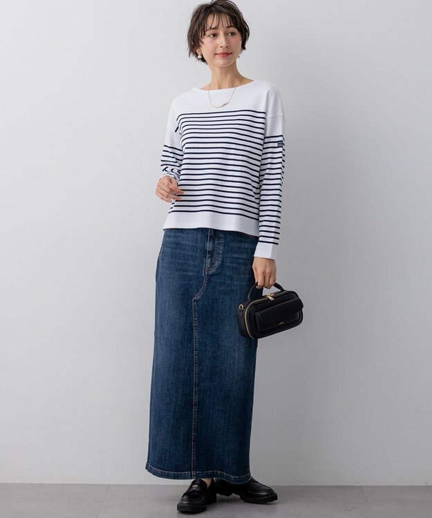 23区 Armo-lux パネルボーダー クロップド カットソー ネイビー系