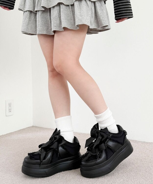 WEGO ダブルリボンフリルスニーカー ブラック