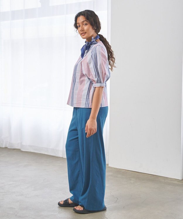 J.PRESS YORK STREET 【WOMEN】コットンワッシャータックワイド パンツ ピーコックグリーン系