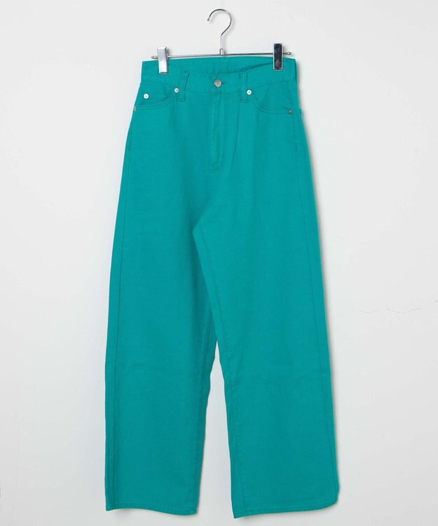 WEGO カラーウエストフィットワイドストレートパンツ グリーン