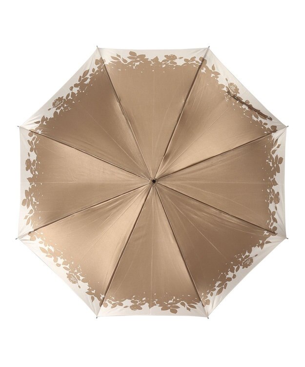 MOONBAT LANVIN COLLECTION 長傘 リーフ サテンプリント ジャンプ 耐風 ベージュ