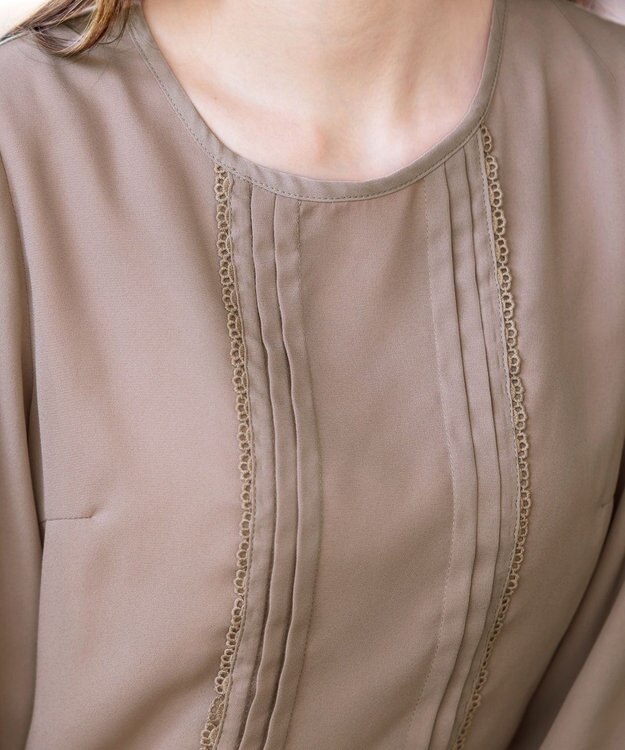 Tiaclasse L 【洗える】ピンタックレースブラウス モカ