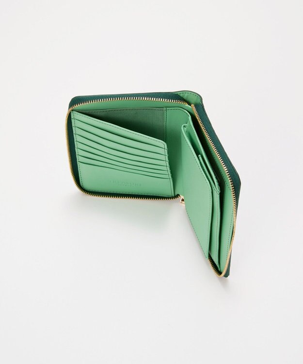 TOPKAPI 【TREASURE TOPKAPI】ローズエンボス ツヤ レザー ラウンドファスナー 二つ折り財布/パスポート対応 グリーン