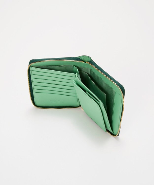 TOPKAPI 【TREASURE TOPKAPI】ローズエンボス ツヤ レザー ラウンドファスナー 二つ折り財布/パスポート対応 グリーン