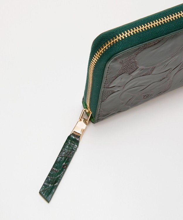 TOPKAPI 【TREASURE TOPKAPI】ローズエンボス ツヤ レザー ラウンドファスナー 二つ折り財布/パスポート対応 グリーン