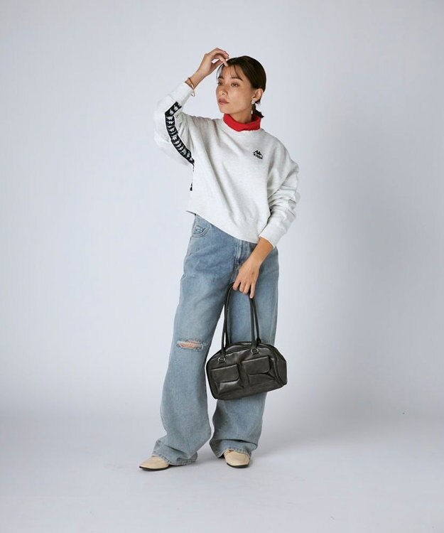 OP／FILA 【Kappa】ショート丈 ドロップショルダー 裏毛スウェット ライトグレー