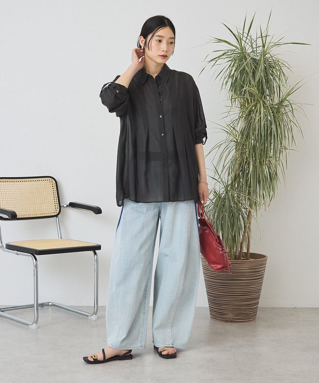 AMERICAN HOLIC ウエストタックシアーストライプシャツ Black
