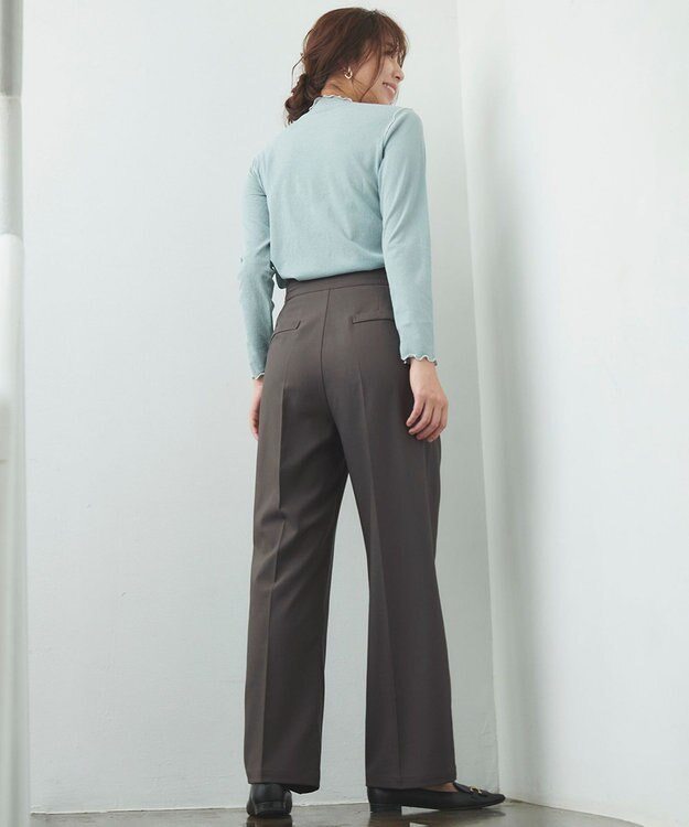 Feroux 【洗える】サイドオープンスラックス パンツ グレー系