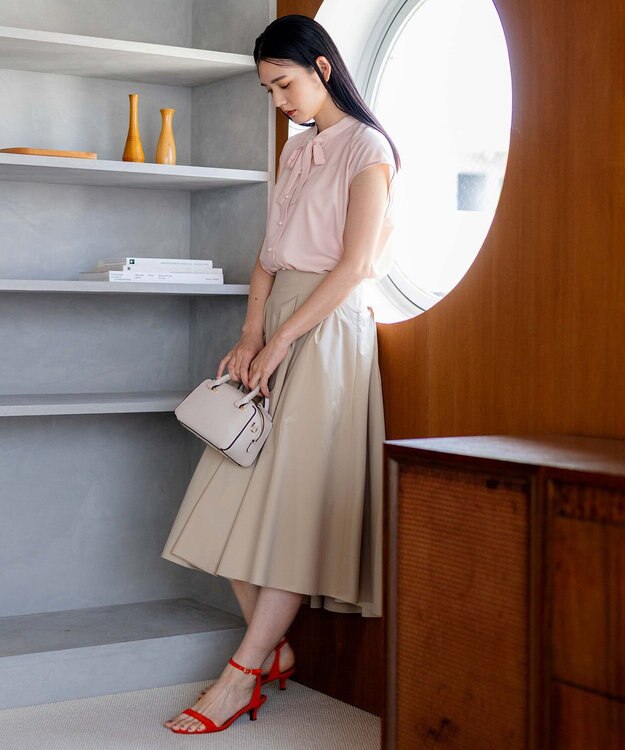 組曲 【洗える・イージーケア】シアーカルゼ ボウタイ ブラウス ピンク系