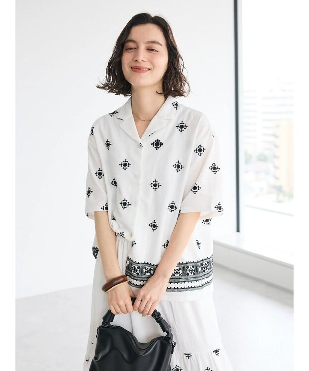 CRAFT STANDARD BOUTIQUE パネル刺繍開襟シャツ Off White