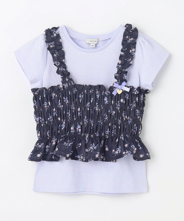ANY KIDS フラワー×リボン ビスチェ付きTシャツ ネイビー