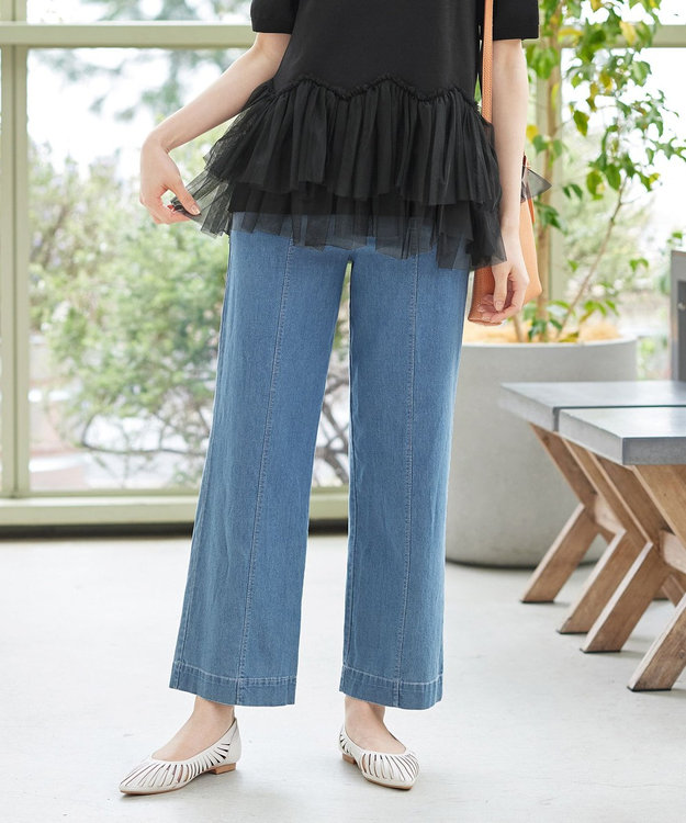 Tiaclasse 【おのののかさん着用】TCデニム切替ワイドストレートパンツ サックス