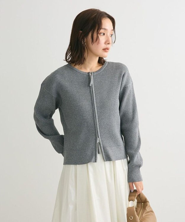 Green Parks ＺＩＰ付きニットカーディガン Gray Mixture
