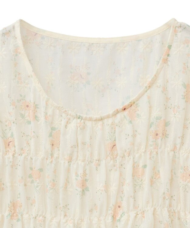 earth music&ecology フラワープリント刺繍ブラウス Pink Orange